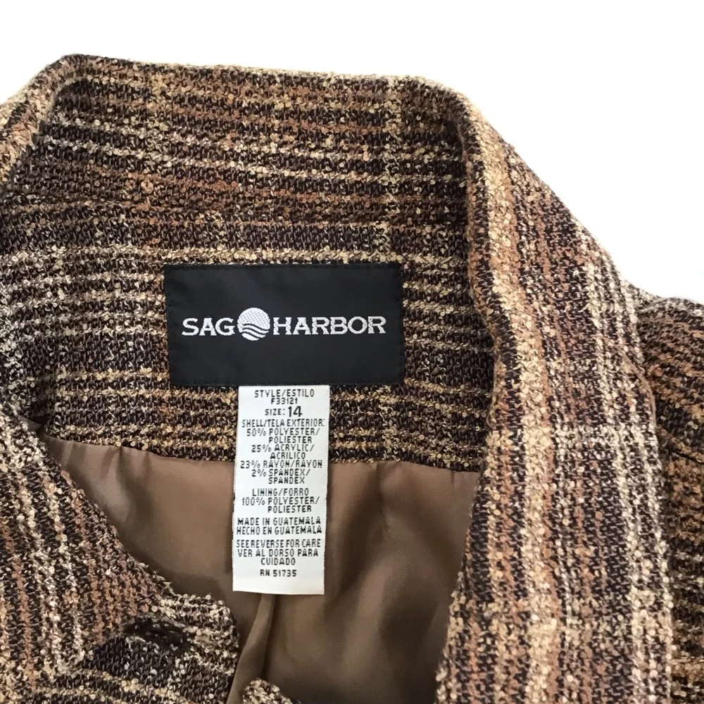 SAG HARBOR Vintage Women Brown Plaid Career Blazer, Size 14 - Picture 12 of 13